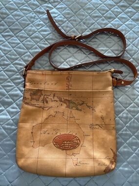 Alviero Martini Tan Leather-Trim Crossbody Interior